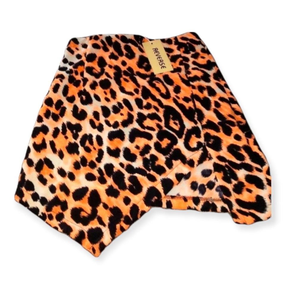 REVERSE neon orange leopard print mini skirt size medium